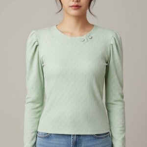 Mint Puff-Sleeve Textured Top